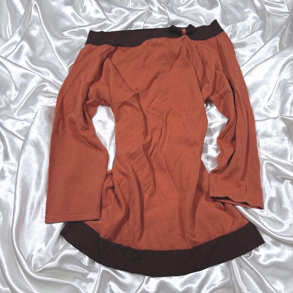 y2k Off Shoulder Sweater Orange Excellent Bow Detail Knit Top